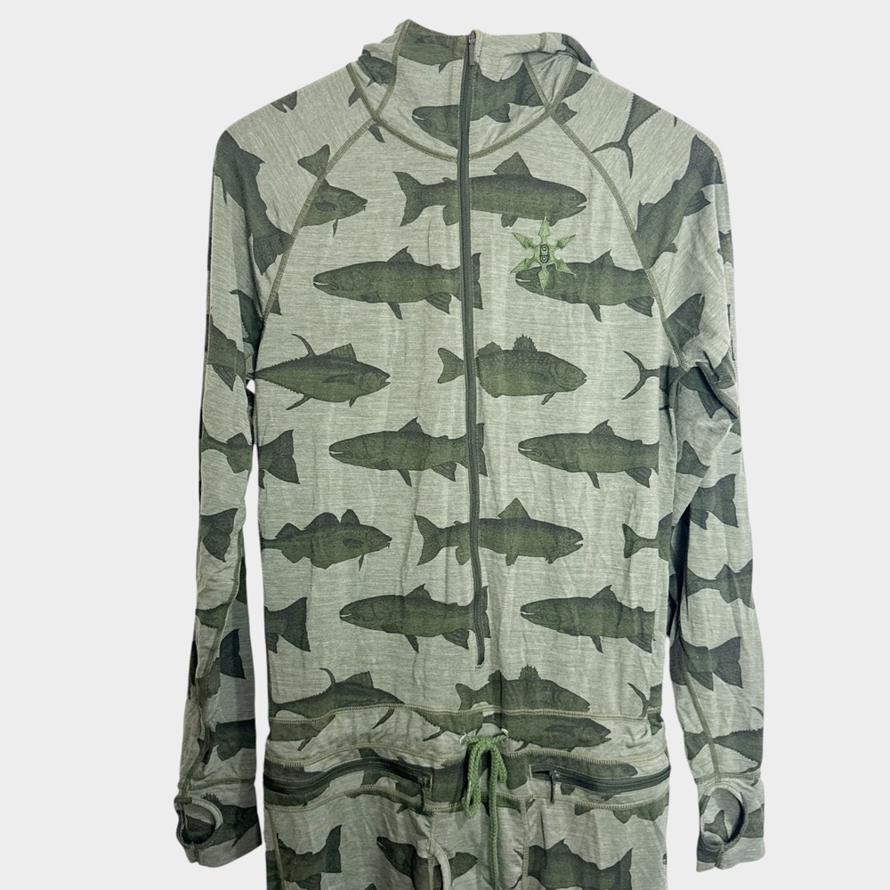 AIRBLASTER CLASSIC NINJA SUIT Olive Fish S Ski Base layer Camping Merino Wool - Picture 3 of 8
